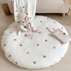 1PCS Cute Round Crawling Mat, Bear Embroidered Baby Play Mat, Cotton Baby Sleeping Mat, Mattress Carpet