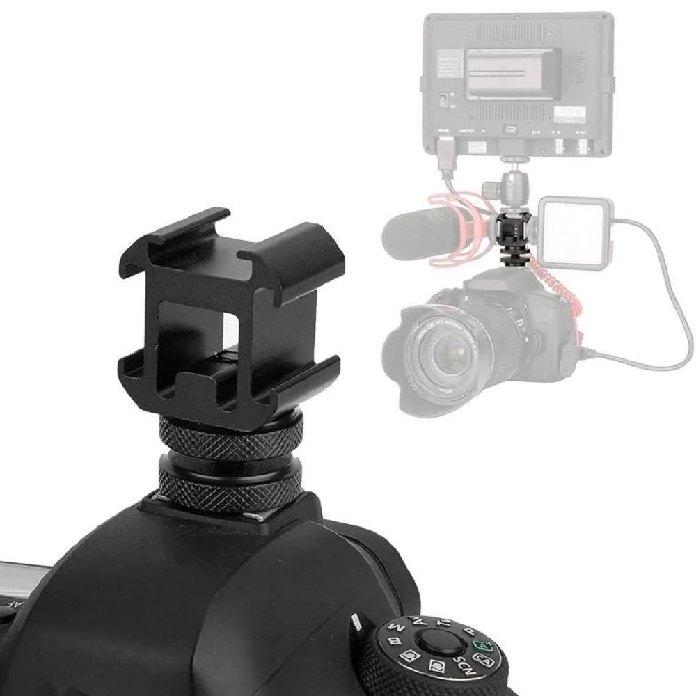  Triple Hot Shoe Mount Adapter,Universal Metal Extend Hot Shoe Base Mount Holder for Microphone Monitor LED Video Light