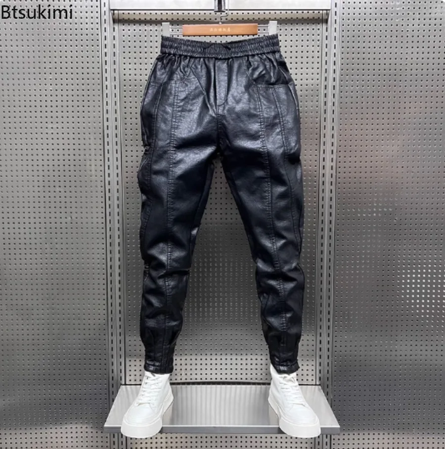 Trendy Motorcycle Leather Pants Men's Hip Hop Loose Trousers Outdoor Jogger Sweatpants Thickened Warm Casual Pu Leather Trousers