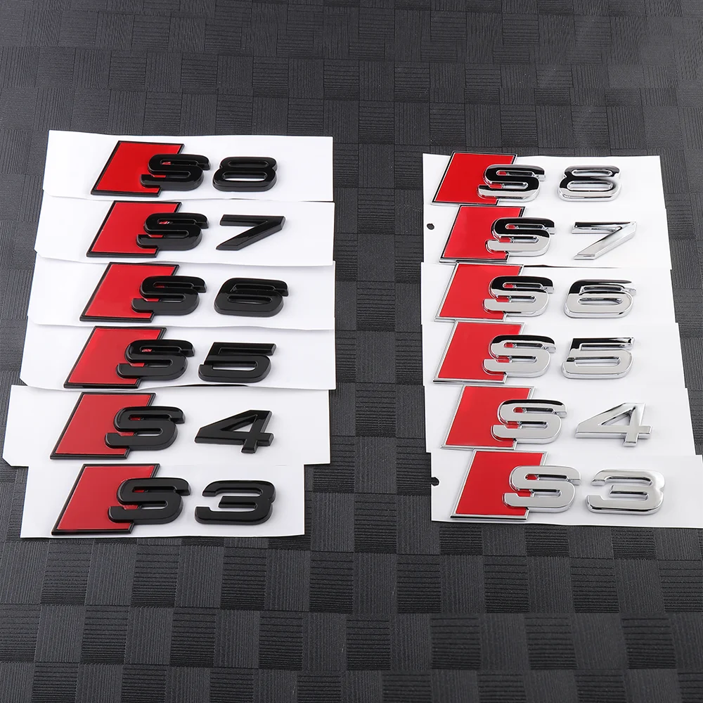 3D nero/argento ABS plastica lettera emblema S3 S4 S5 S6 S7 S8 adesivo per Audi S serie parafango auto tronco posteriore Logo Styling Sticker