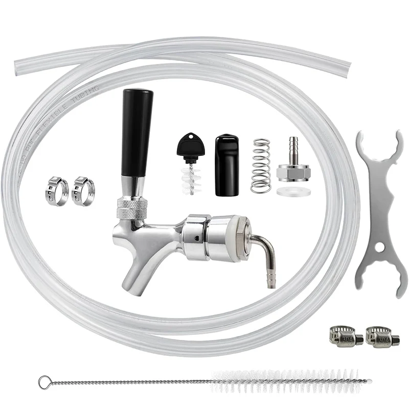 Draft Beer Faucet Beer Line Shank Kit Beer Tower Dispenser Replacement Set 3/16’’ Brewing Tube 1/4’’ Keg Coupler Barb Fitting