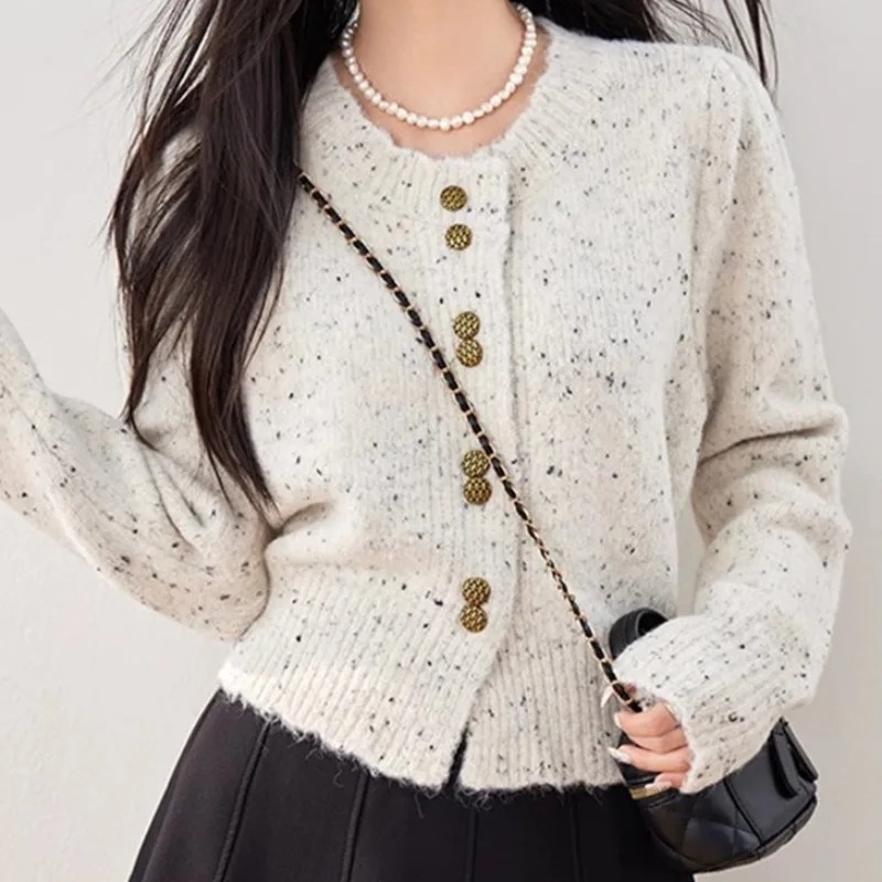 

Elegant Cardigans for Women Korean Style Long Sleeve Knitted All-match Ins Simple Casual Autumn Winter O-neck Single Breasted