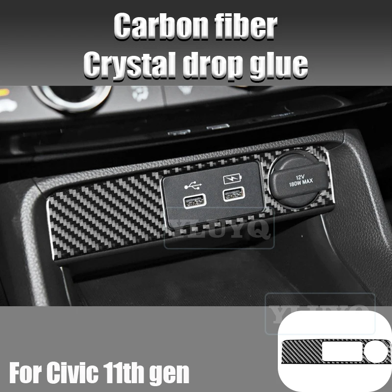 Para Honda Civic 11th modificación interior fibra de carbono puerto de carga USB interior decoración pegatinas Accesorios