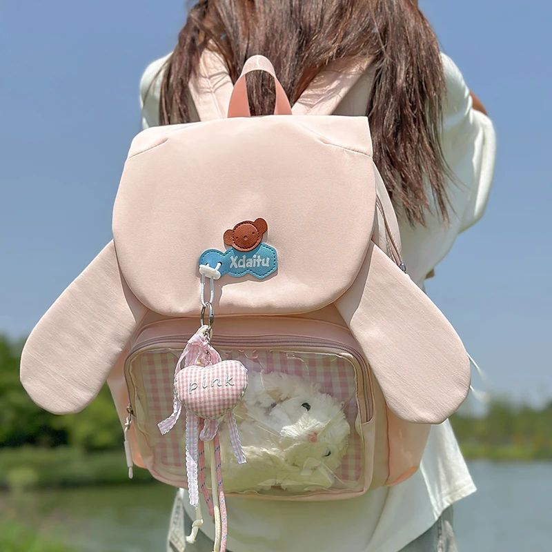 Woman's Rabbit Ears Backpack Fashion Cute Girls Nylon Schoolbag Large Capacity High School Female Backpack Daily Leisure Bags