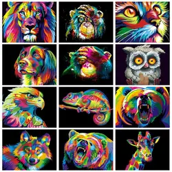 CHENISTORY Painting By Number Colorful Animal For Adults Picture By Numbers Acrylic Paint On Canvas DIY Frame Home Decoration