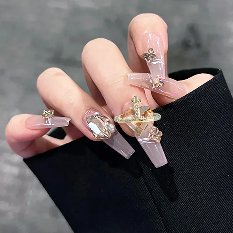 10st Crooked Tilted Heart Satelliet Kristal Legering Steentjes Sieraden Nail Art Decoraties Nagels Accessoires Charms Supplies