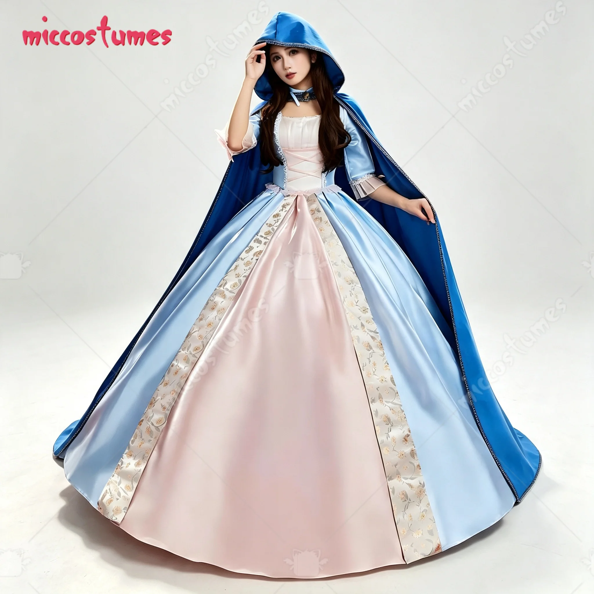 【Versandfertig】 Cosplay.fm Prinzessinnen-Cosplay-Umhang mit Kapuze für Damen Renaissance Mittelalterlicher Blauer Umhang mit Kapuze