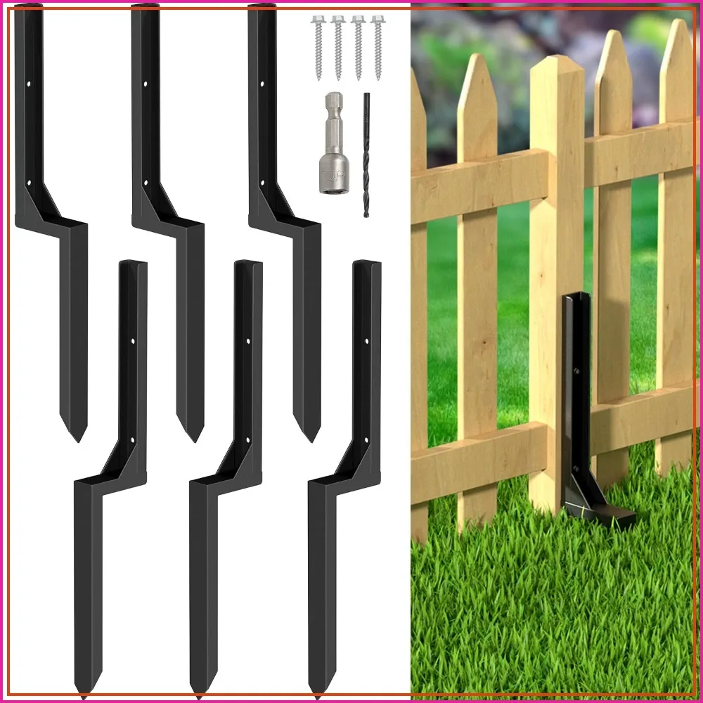 Anclaje de suelo de acero de alta resistencia para postes de valla, para reparar postes de valla de madera inclinados o rotos, negro, juego de 6