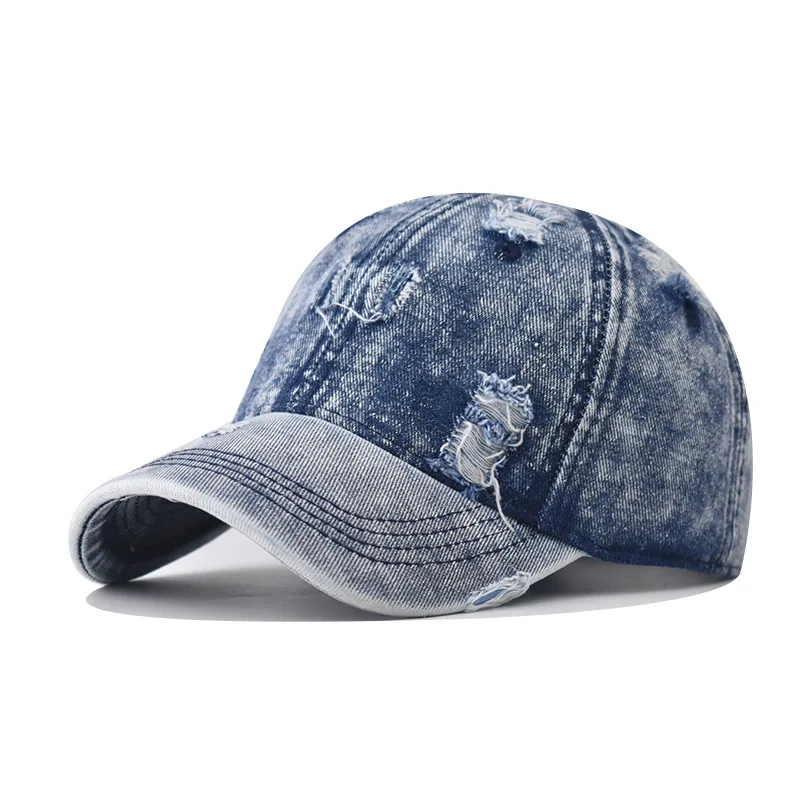 

Washed Distressed‌Large Hole Baseball For Men And Women, Outdoor Versatile Trendy Denim Washed Cotton Golf Dad Hat
