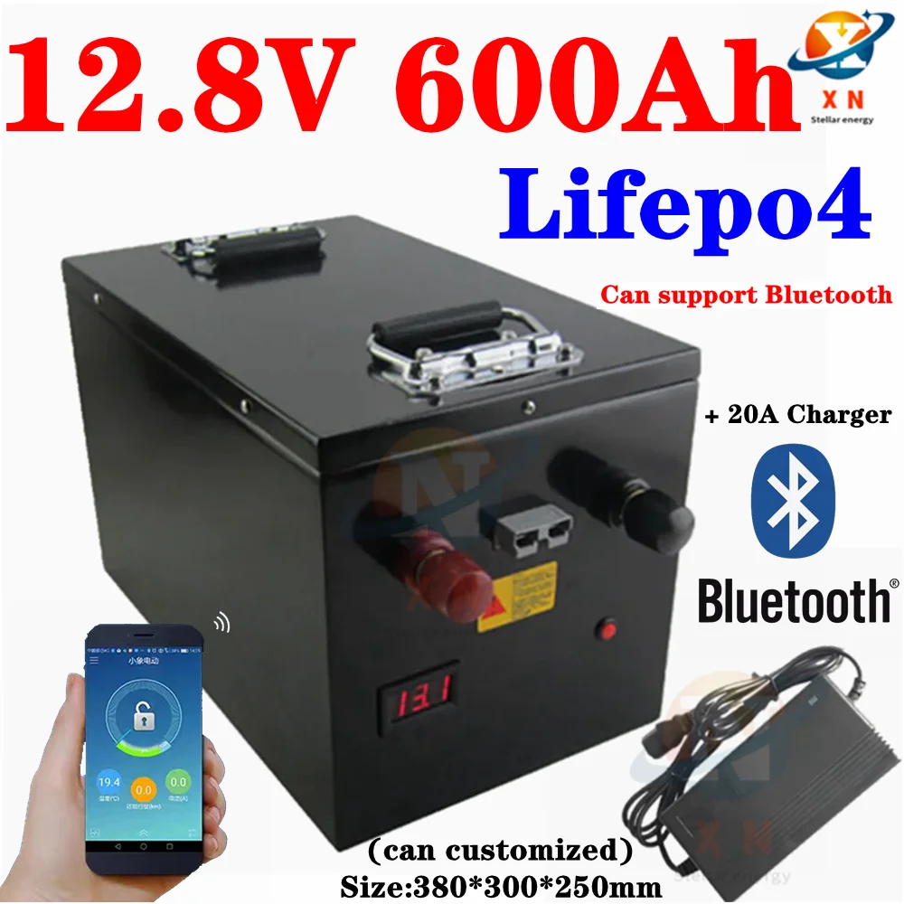 

lithium 12.8V 600Ah 12V Lifepo4 battery 150A Bluetooth APP for 2400W Solar Storage backup power Forklift +20A charger