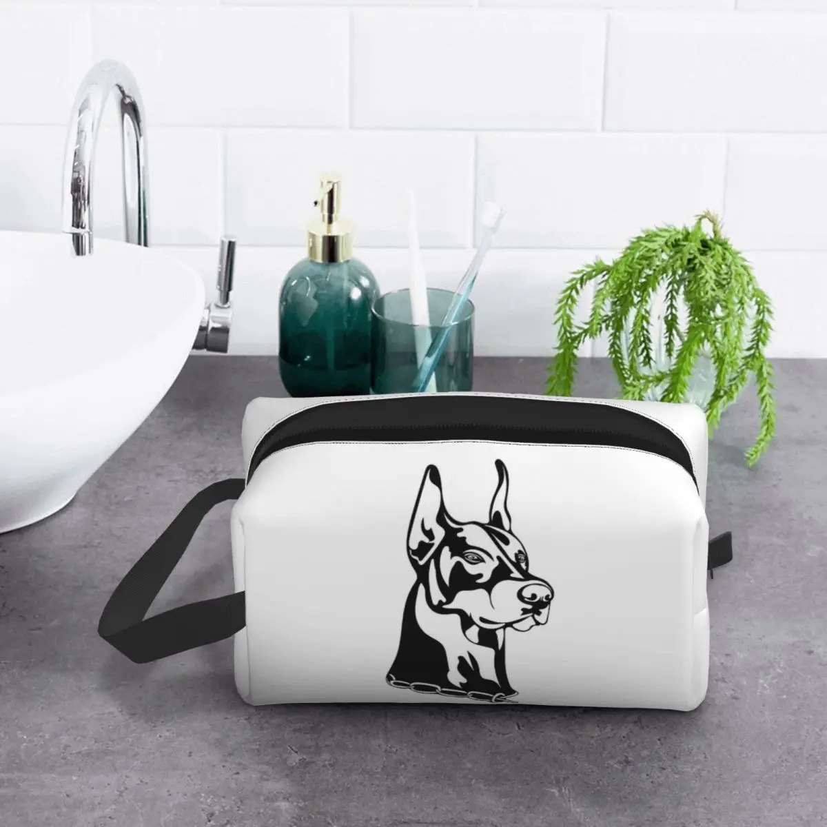 

Косметичка-органайзер с портретом собаки добермана, дорожный несессер для туалетных принадлежностей, косметичка для путешествий, пенал для косметики