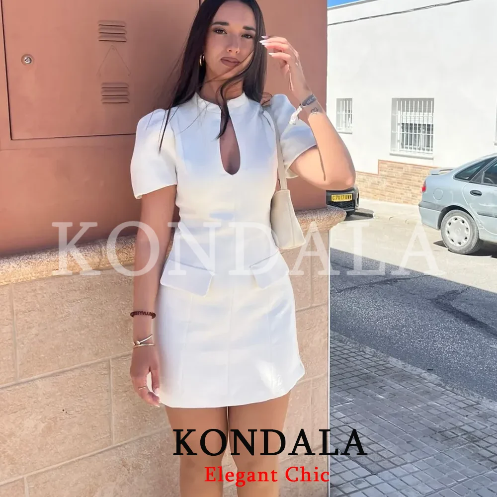KONDALA Damen Elegantes Kleid mit Puffärmeln Kurzes Minikleid 2026 Neue Frühling-Sommer-Mode Einfaches Urlaubskleid Figurbetont