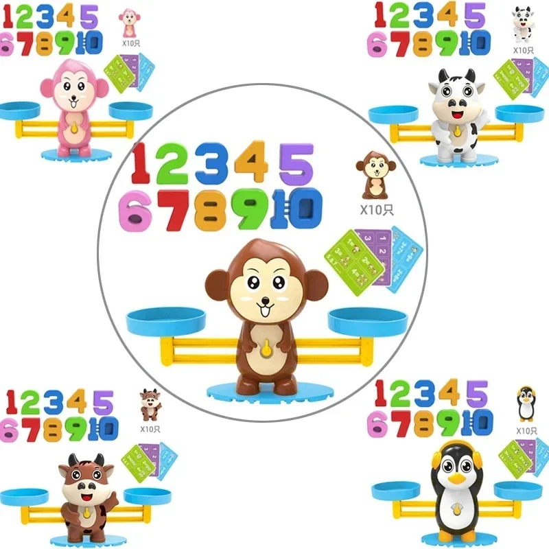 Cute monkey Children Digital Balance Scale Toys Early Montessori Educational Arithmetic counting math learning Board Games Kids