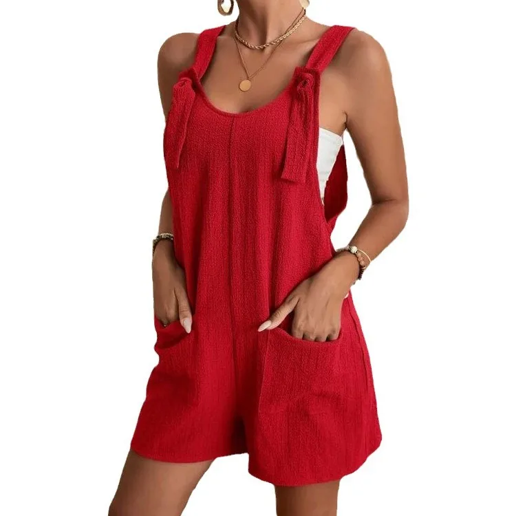 Conjunto de Plones Cortos Tipo Rer de Verano para Mujer, Diseño con Tirantes, Cintura Baja, Largo Cinco Cuartos, Tela ...