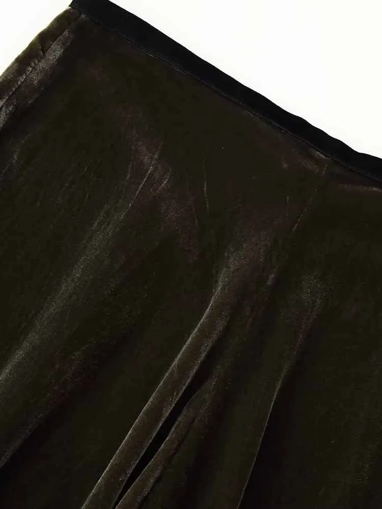 النمط الأوروبي والأمريكي الشتاء الوافدين الجدد ملابس نسائية عصرية وبسيطة تنورة دانتيل مخملية عالية الخصر