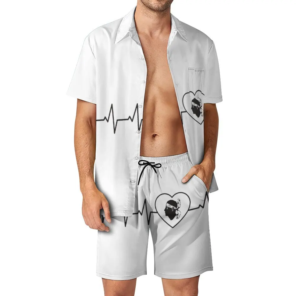 Corsica Corse Heartbeat Flag Heart Corsica  Going Out Men's Beach Suit Creative 2 Pieces Suit  top Quality