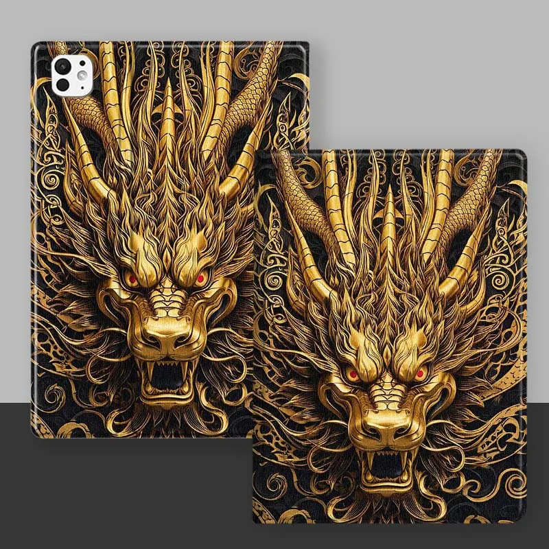 Golden Dragon Head Art For iPad Pro Mini Air 1 2 3 4 5 6 7 10 11 th 8 9 gen 11 M4 M5 Foldable Tablet Case Cover