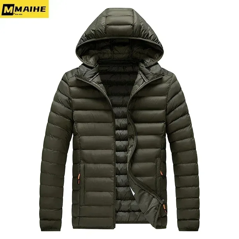 Мужская высококачественная стеганая куртка, ультра легкая уличная толстая теплая парка для кемпинга, однотонная куртка с капюшоном, деловое морозостойкое зимнее пальто