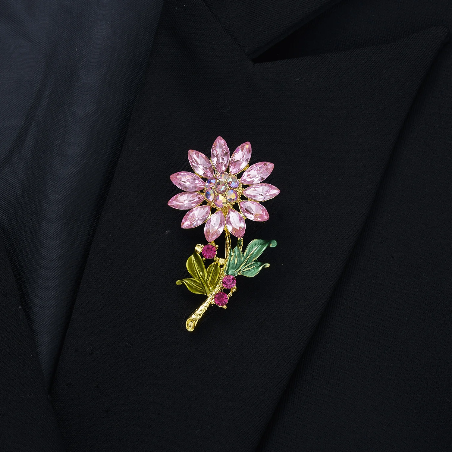 Fashion Wedding Plant Flower Brooch Pins Rhinestone Crystal Brooch Scarf Hat Accessories Vintage Women Jewelry Gifts