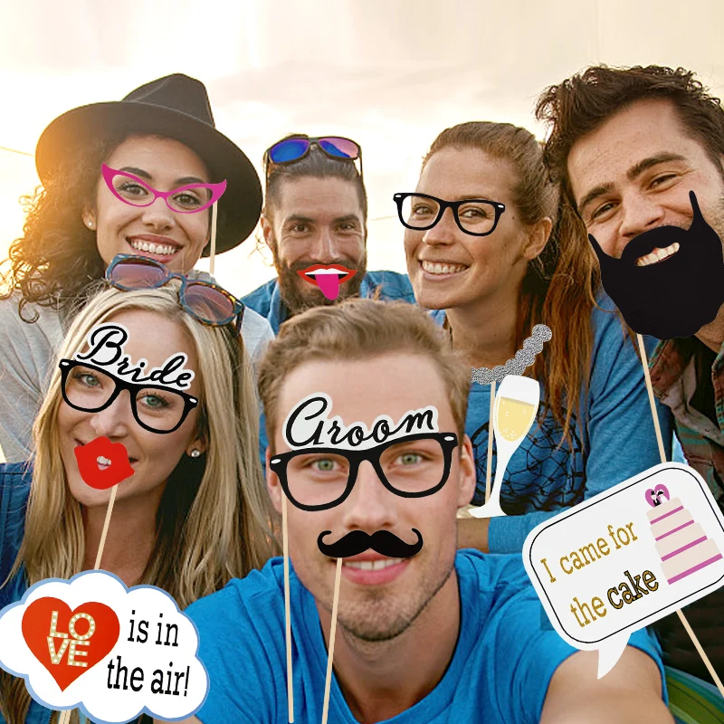 

1set Wedding Photo Booth Props Bridal Shower Bachelorette Party Selfie Props Hats Glasses Lips Mustaches Funny Paper Photo Props