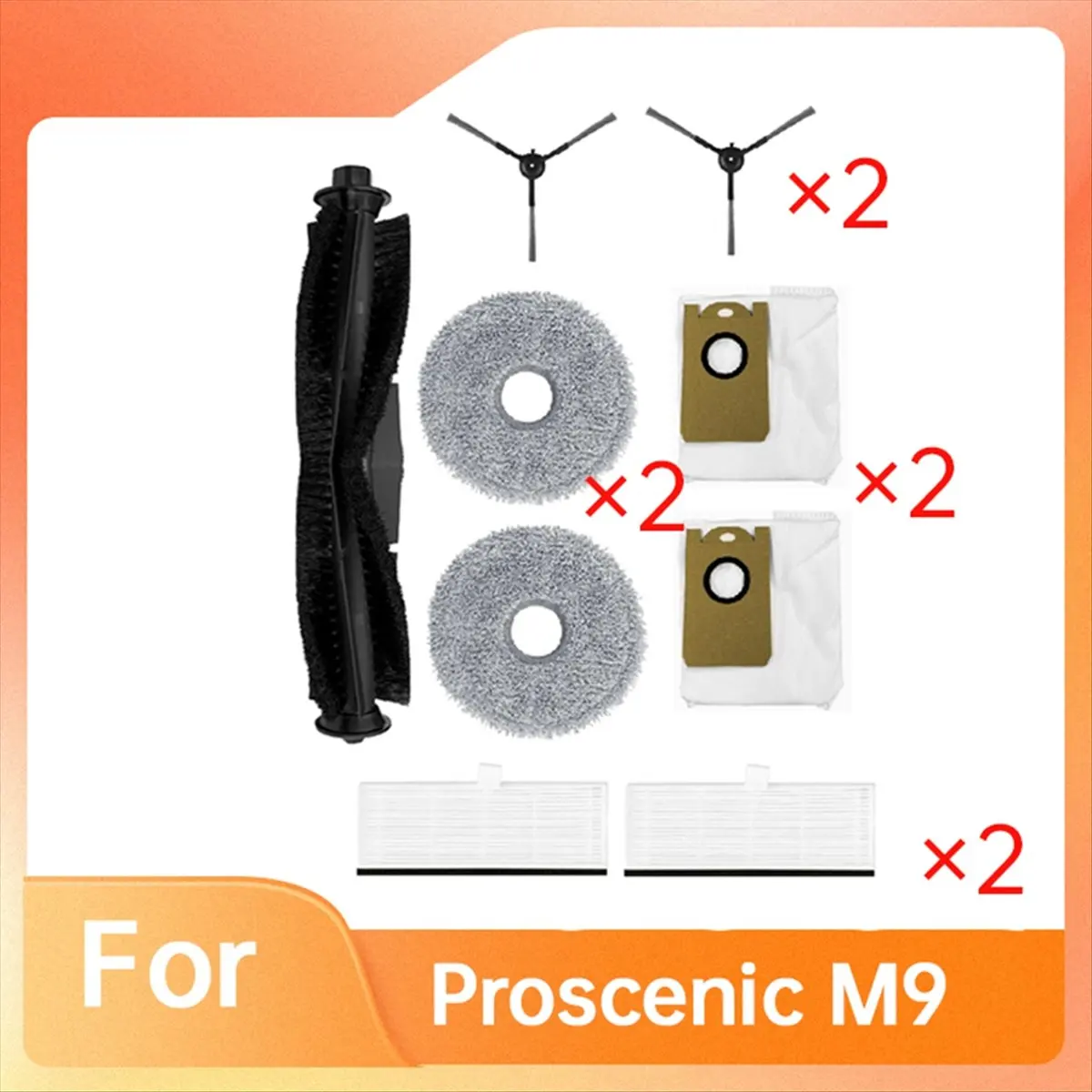 DT34 9 Pcs for Proscenic M9 Sweeping Machine Accessories Main Side Brush Mop Filter Dust Bags - view 2