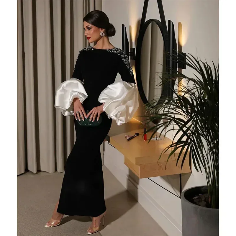 Customized Elegant Crystal Mother Of The Bride Dresses Puffy Sleeve Prom Gown Side Sexy Ankle Length Womens Special Ocn Dress