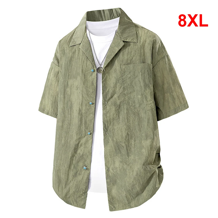 

Summer Cargo Shirts Men 8XL Plus Size Short Sleeve Shirts Fashion Casual Solid Color Shirts Male Summer Tops Big Size 8XL