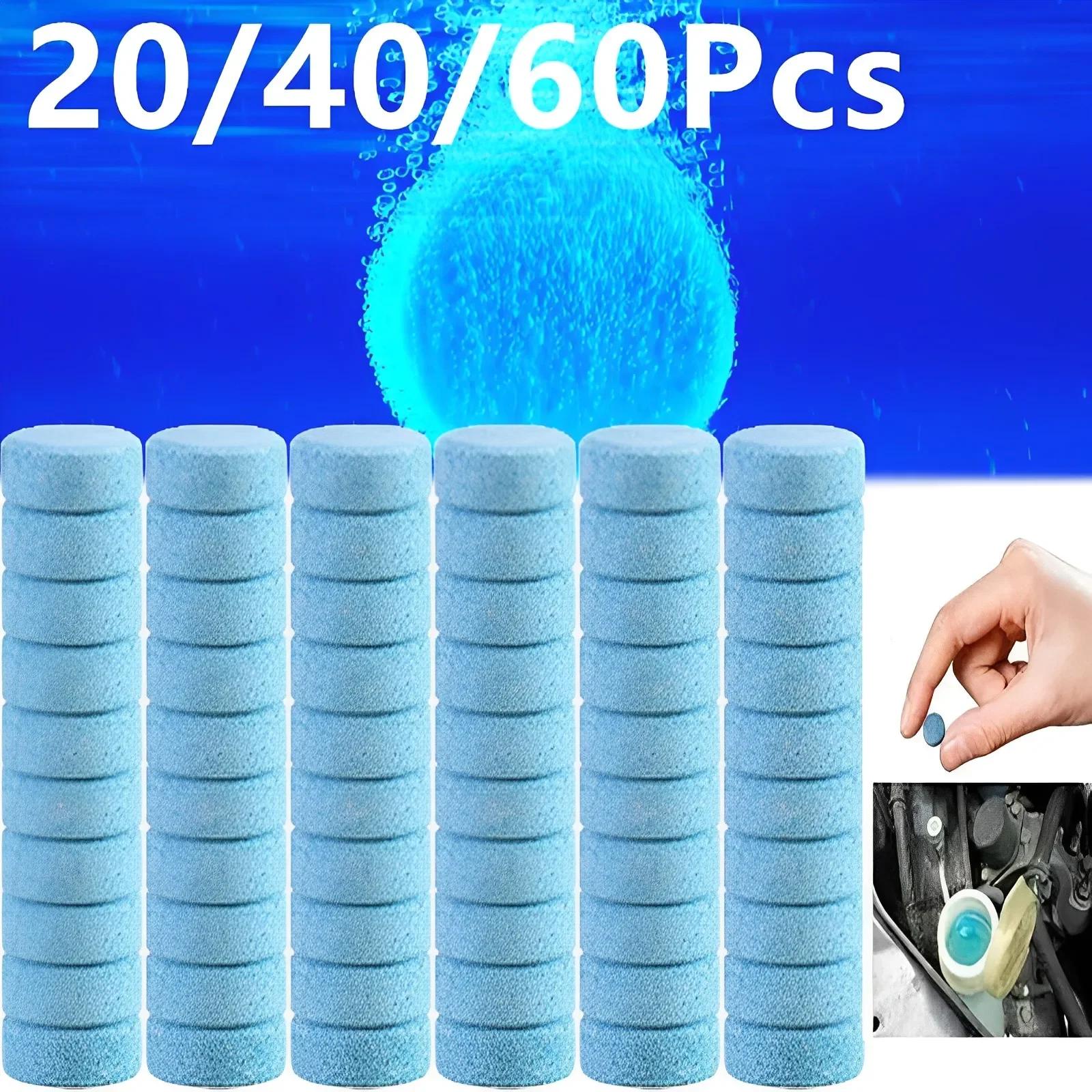 20/40/60Pcs Car Effervescent Washer Tablet Solid Washer Agent Auto Windscreen Washing Tablet Car Cleaning Tools Auto Accessories