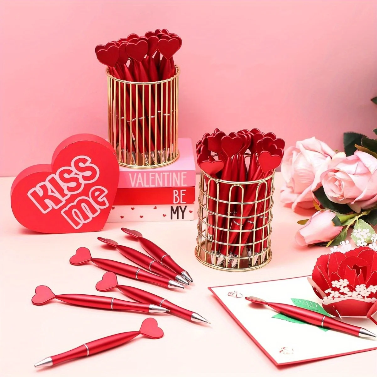 12 Valentine\'s Day heart-shaped pens, party pens, heart-shaped ballpoint pens, office school Valentine\'s Day wedding party gifts