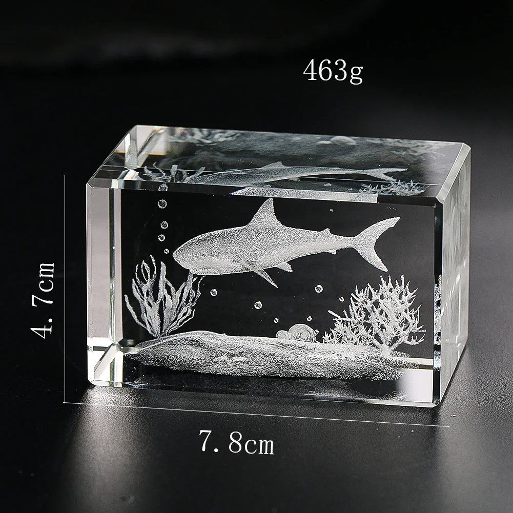 1PC Laser Engraving Shark Underwater World Prism Glass Crystal Ornament Aquarium Souvenir Paperweight Crafts Home Decor