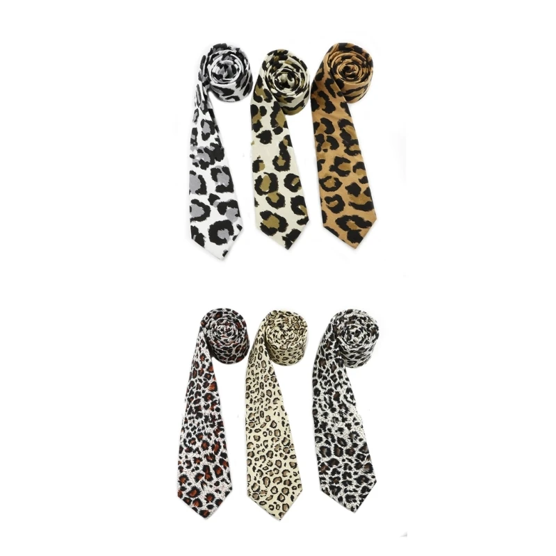 Stylish Wide Cotton Necktie With Leopard Pattern Decorative Tie For Business And Casual Wear Theme Party Accessories Y166