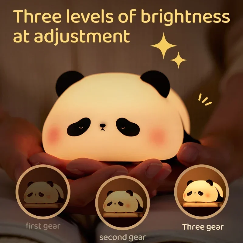 Luz de noche LED de silicona con diseño de Panda, lámpara de noche táctil recargable por USB, decoración de dormitorio, regalo para niños