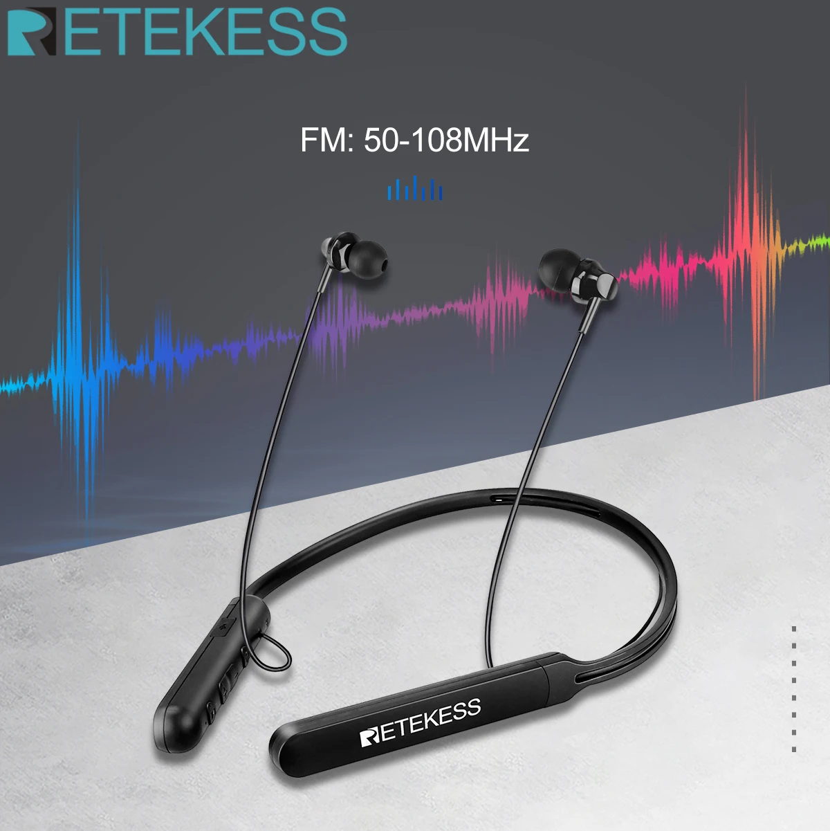 Retekess TR108 Bluetooth Neckband Sport Wireless Earphone FM Radio 16 Hours of Listening Time Built-in Microphone，for Running