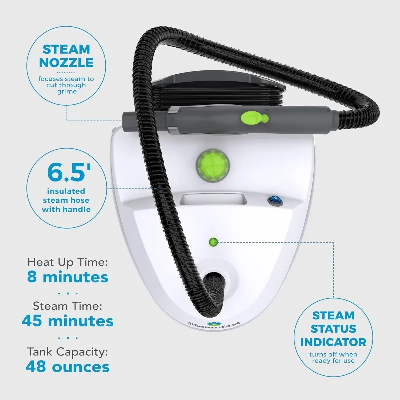 Steamfast SF-370 Canister Cleaner with 15 Accessories-All-Natural, Chemical-Free Pressurized Steam Cleaning, 64 inches, White