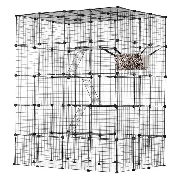 

Большая 4-ярусная клетка для кошек, 54 x 41 x 69 футов, разборный металлический вольер для кошек, с 5 передними входами и гамаком.