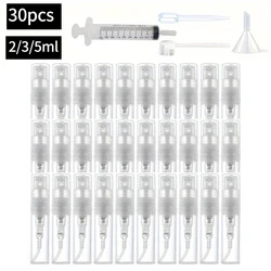 30pcs+4 Accessories 2/3/5ml Clear Plastic Spray Bottle Contains 30 Spray Bottles, 1 Pipette, 1 Funnel, 1 Dispenser, 1 Syringe