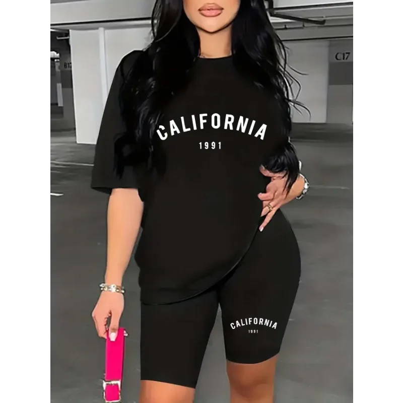 Sudadera con estampado de letras de talla grande de California para mujer, camiseta informal de moda, ligera, para fitness, correr y uso diario, informal