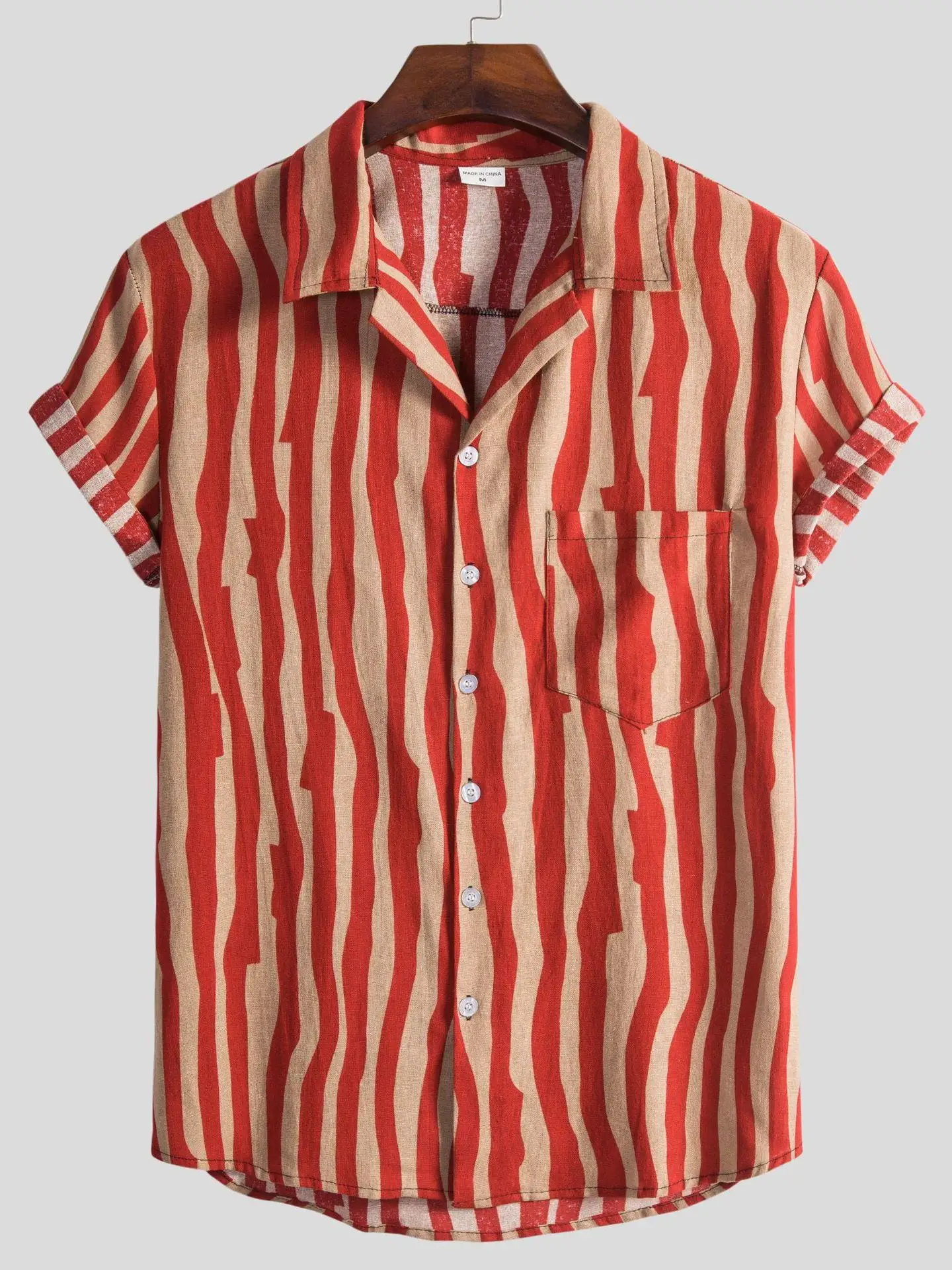 

Летний мужской топ 2025 года: повседневный, приталенный, с воротником-стойкой, в полоску, легкий, модный