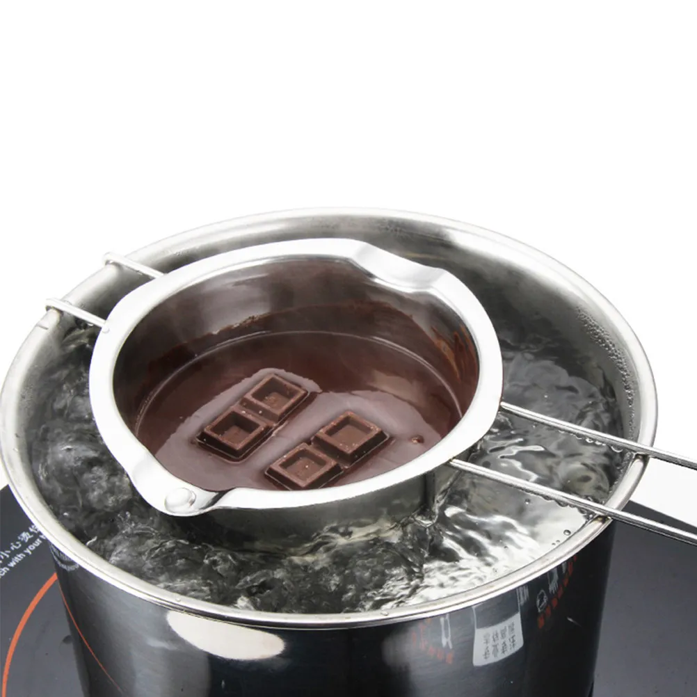 304 Stainless Steel Chocolate Melting Pot 14Cm Double Boiler Insert Pan Dual Pour Spouts Butter Cheese Melting Pot for Cooking
