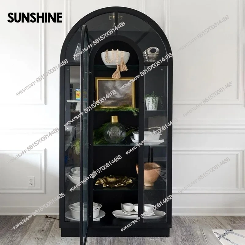

American light luxury solid wood display cabinet floor arched locker glass wine cabinet