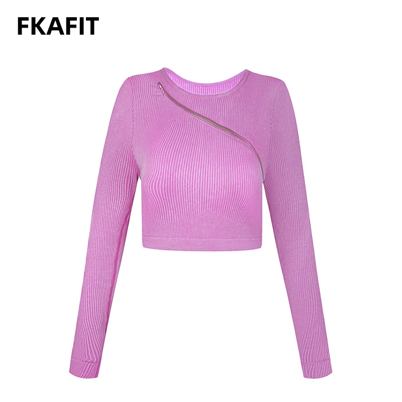 Long Sleeve Seamless Yoga Shirts Sports Top Wash Fabric Fitness Yoga Top Functional Zip Women Gym For Workout Running T-shirts