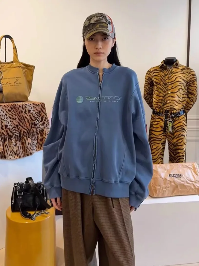 

Waed Vintage Patchwork Zipper Hoodie Fce Lined Loose Outerwear for Men And Women Casual Comfortable Cotton Polyester Swe...