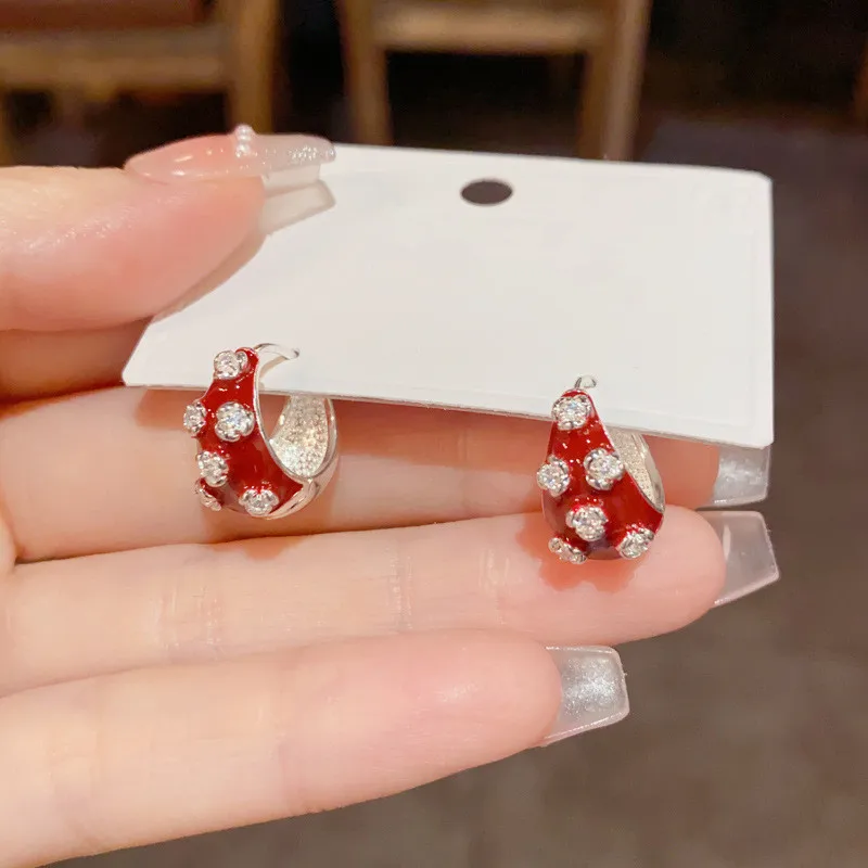 Luxury Flower Paved Red Hoop Earrings 2024 New Fashion Designers Jewelry Earings Bijoux Feminino