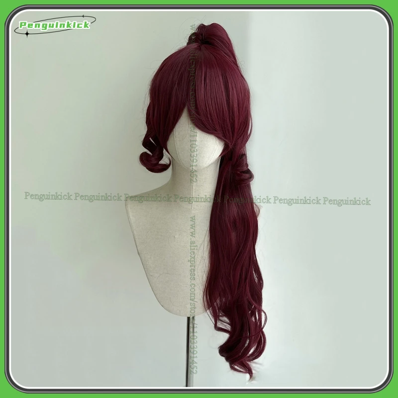 

Princess Megara Cosplay Synthetic Wig Long Wavy Ponytails Dark Red Curly Bangs Hair Game Anime Role-play Real Pictures