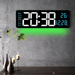 Digital Wall Clock with Atmosphere Light Color Changing Temperature Display Electronic Alarm Clock Wall Home Decor with Remote