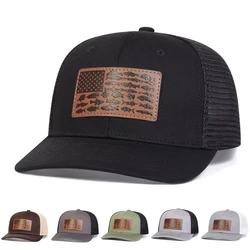 Unisex Brown Little Fish Flag Leather Label Baseball Net Caps Spring and Summer Outdoor Adjustable Casual Hats Sunscreen Hat