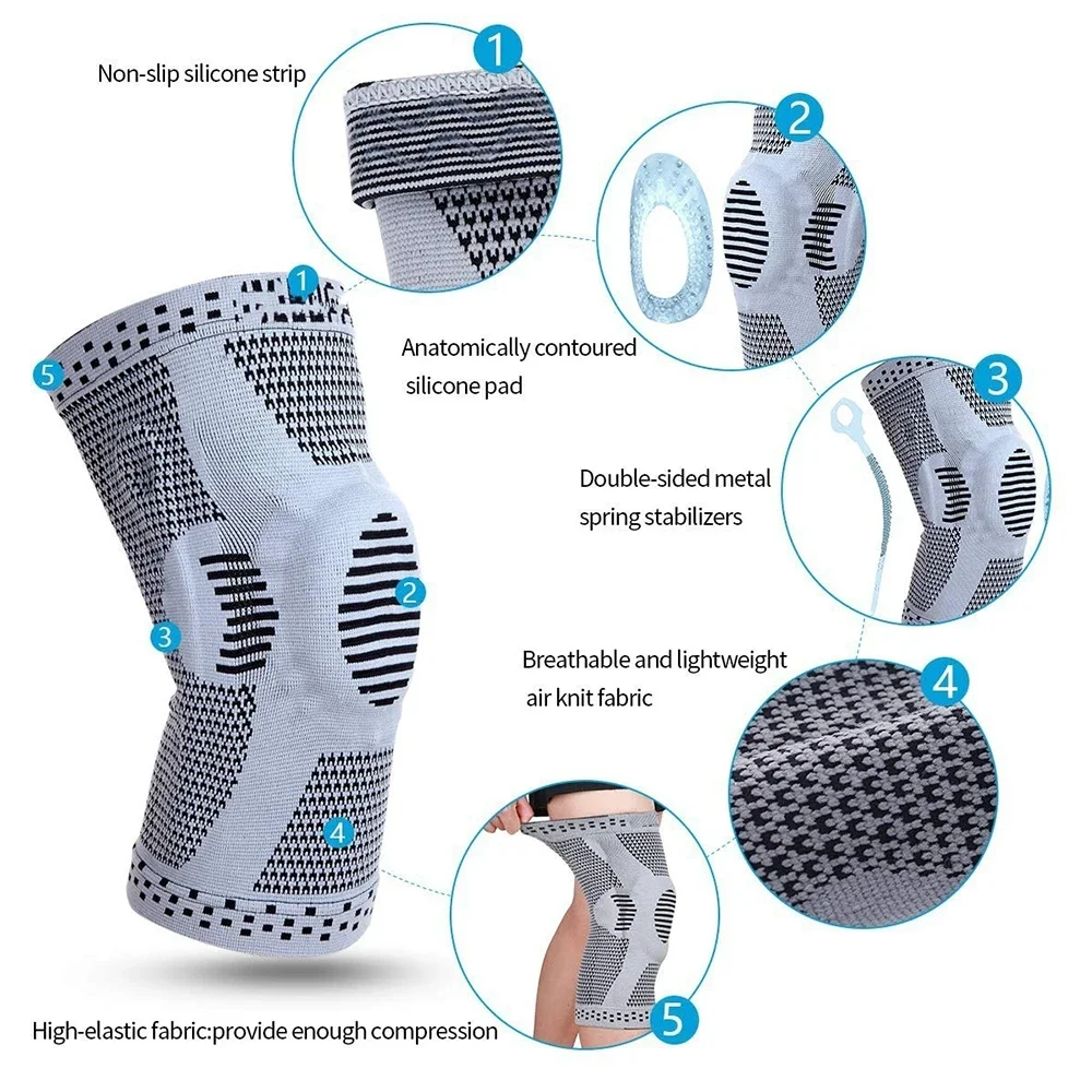 Patellar Meniscus Knee Brace Silicone Stabilizer Compression Support Running Basketball Gym Training Protective Sport Strap