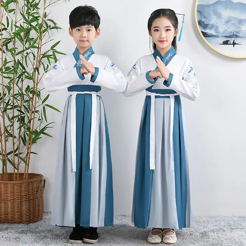 Chinese robe ancient scholar student costumes children adult Kimono China Traditional Vintage Ethnic cosplay Kid Costume Hanfu