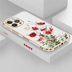Plating Phone Case For iPhone 15 13 14 Pro Max 12 11 Pro XS Max XR X 8 7 14 Plus SE 2022 2020 Silicone Pattern Flower Cover