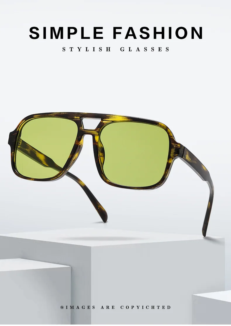 Mode gelbes Quadrat Frauen Sonnenbrille Retro Doppelbrücken großen Rahmen Sonnenbrille Frau Mode Luxus Designer Sonnenbrillen Brillen – Detail 1